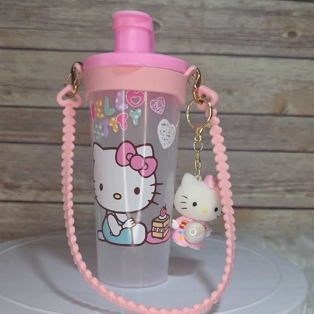 Hello Kitty Pink Strap Water Bottle with Cute Charm